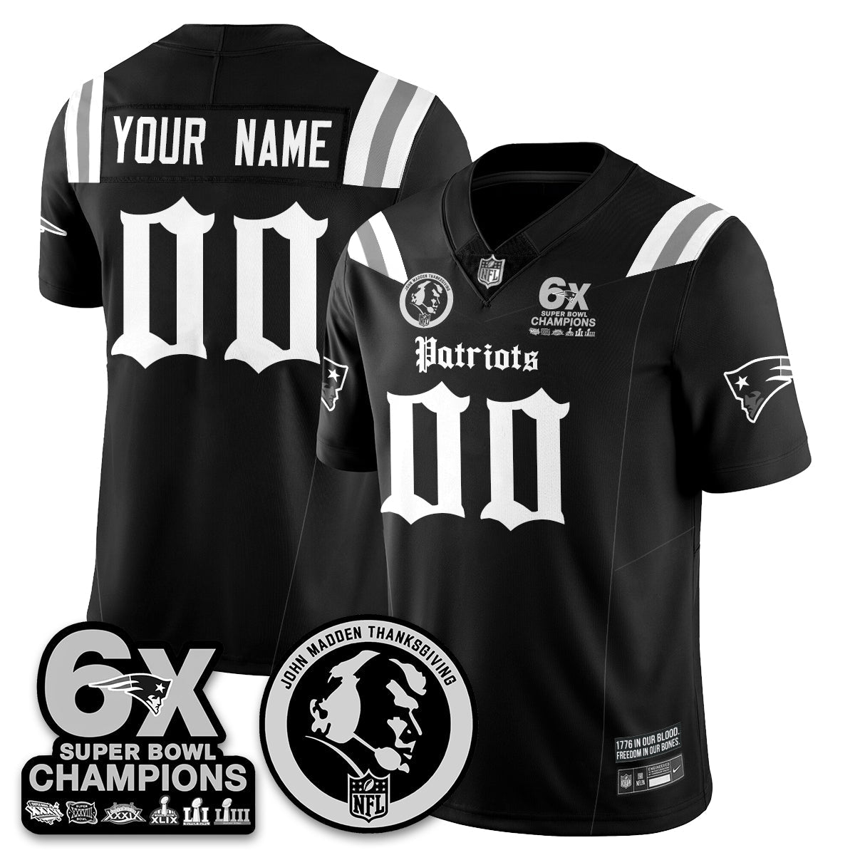 NE Gothic 6x Champions Patch Vapor Limited Custom Jersey - John Madden Patch - All Stitched