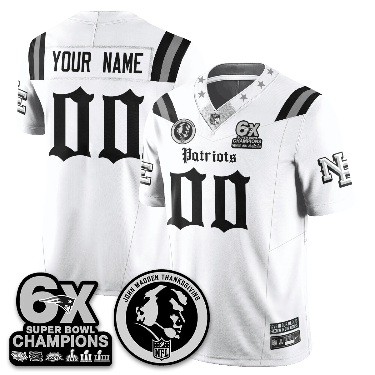 NE Gothic 6x Champions Patch Vapor Limited Custom Jersey - John Madden Patch - All Stitched