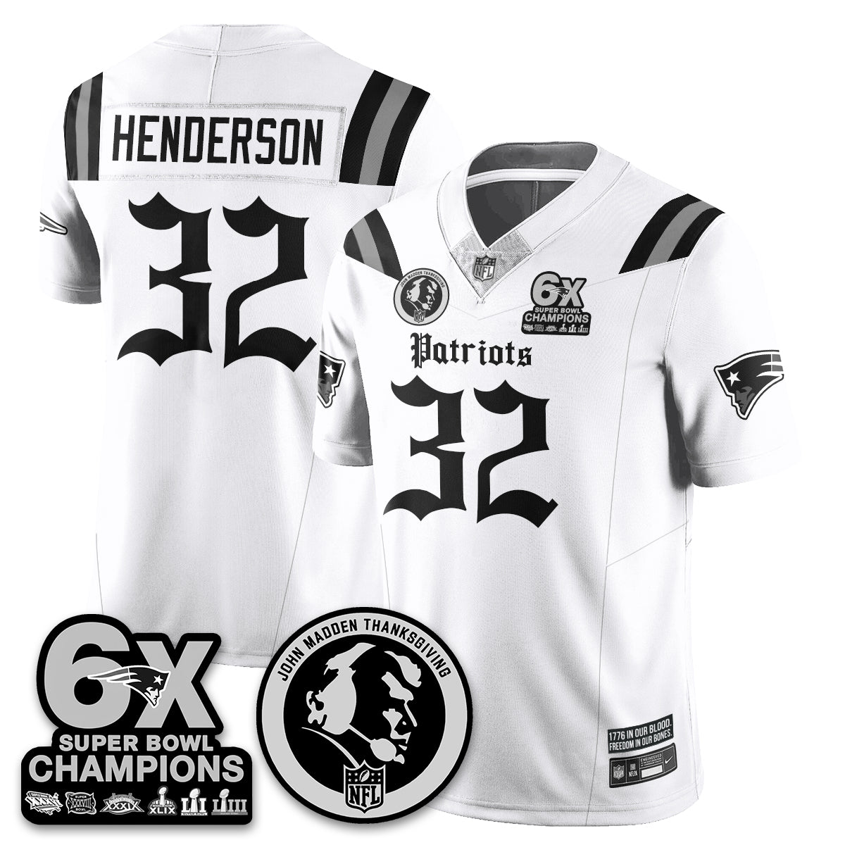 NE Gothic 6x Champions Patch Vapor Limited Jersey - John Madden Patch - All Stitched