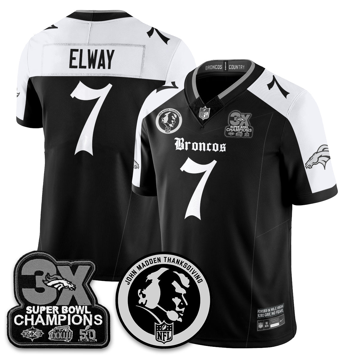 DEN Gothic 3x Champions Vapor Limited Jersey - John Madden Patch - All Stitched