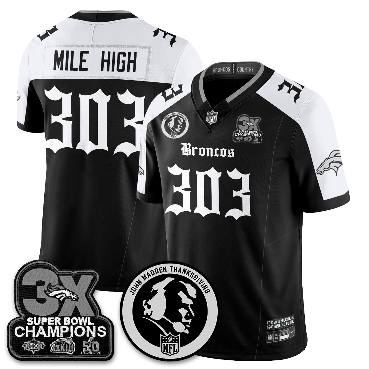 DEN Gothic 3x Champions Vapor Limited Jersey - John Madden Patch - All Stitched