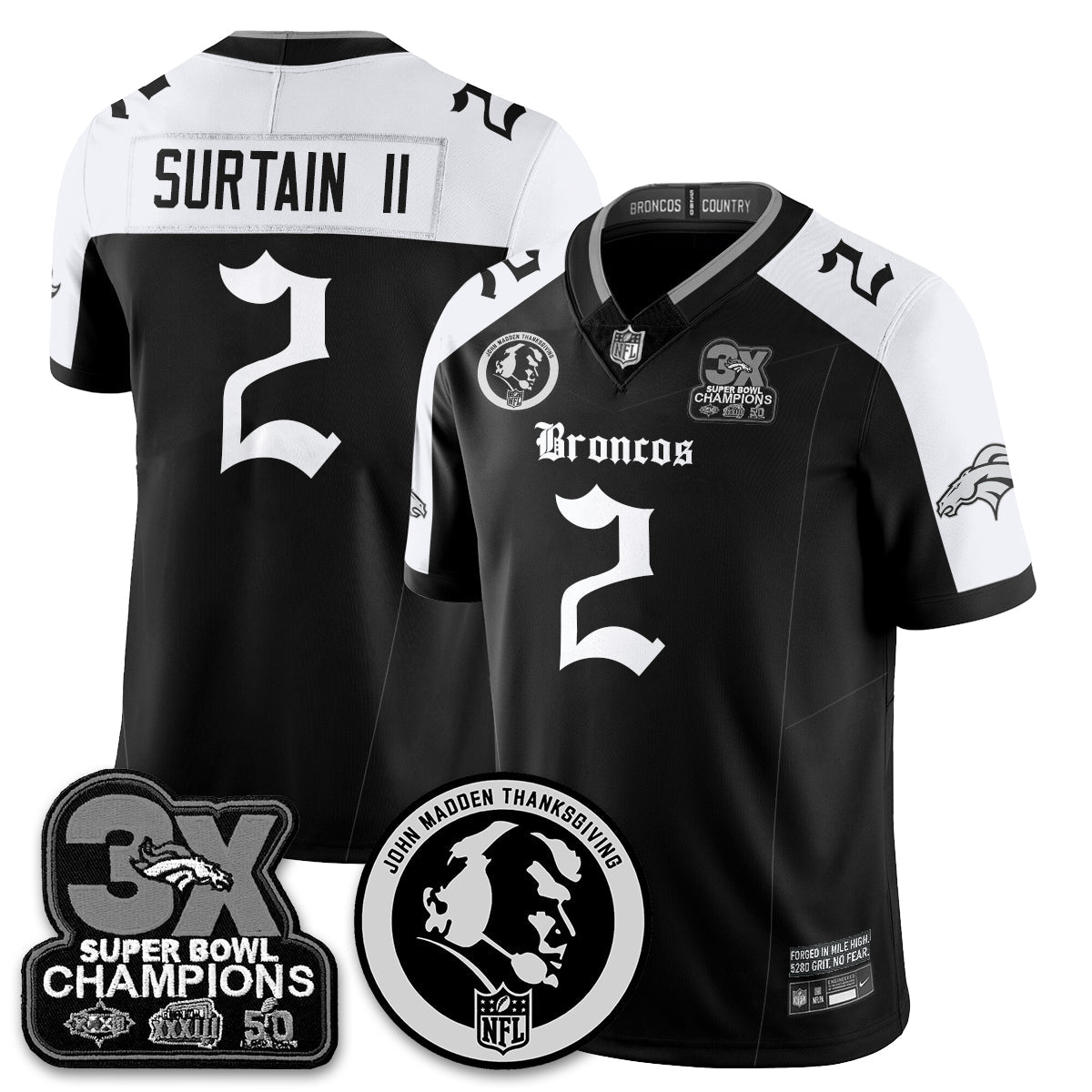 DEN Gothic 3x Champions Vapor Limited Jersey - John Madden Patch - All Stitched