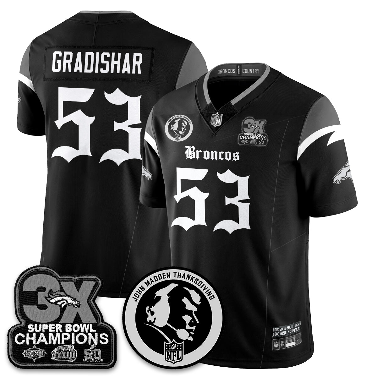 DEN Gothic 3x Champions Vapor Limited Jersey - John Madden Patch - All Stitched
