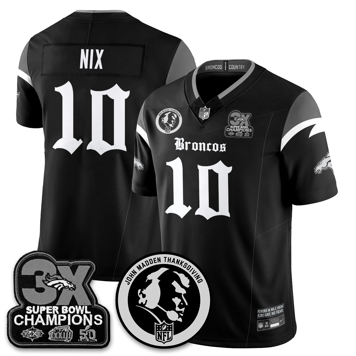 DEN Gothic 3x Champions Vapor Limited Jersey - John Madden Patch - All Stitched