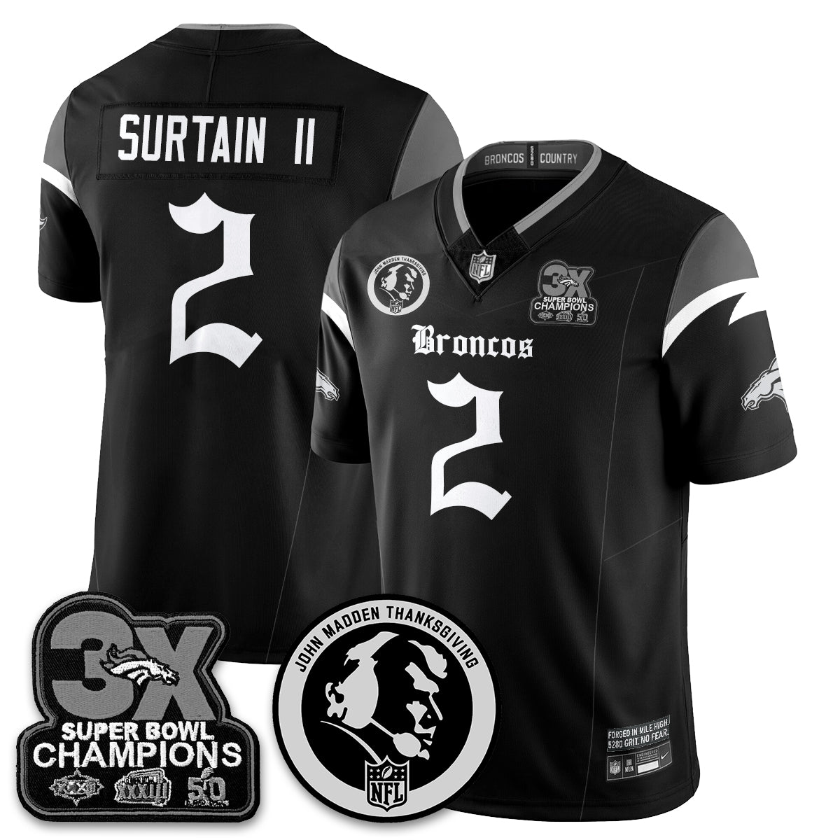 DEN Gothic 3x Champions Vapor Limited Jersey - John Madden Patch - All Stitched