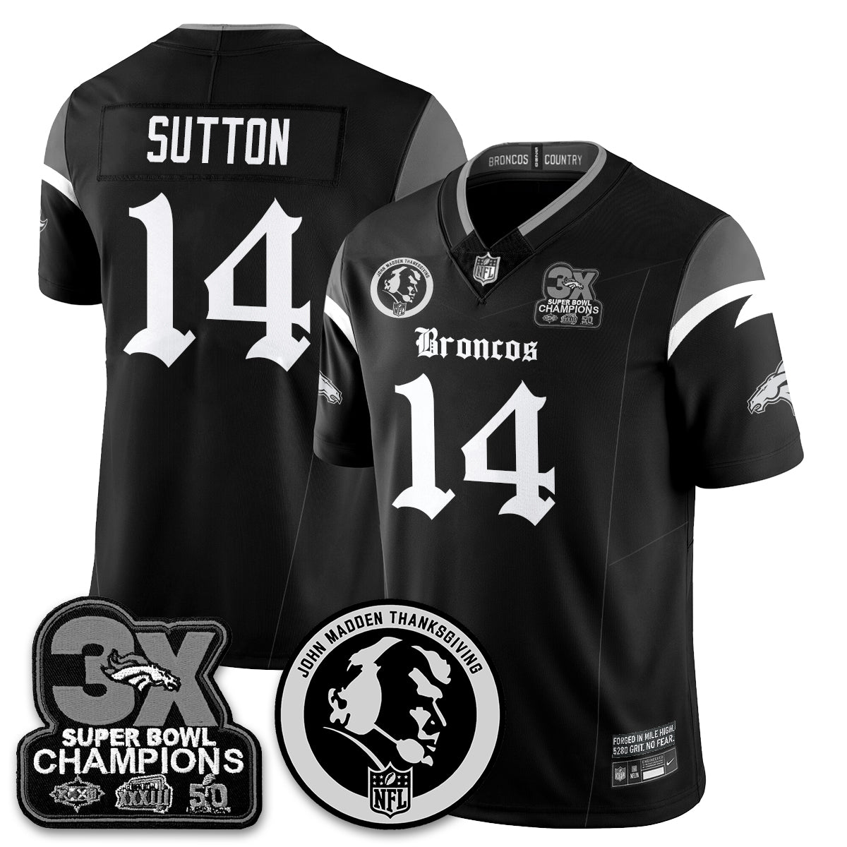DEN Gothic 3x Champions Vapor Limited Jersey - John Madden Patch - All Stitched
