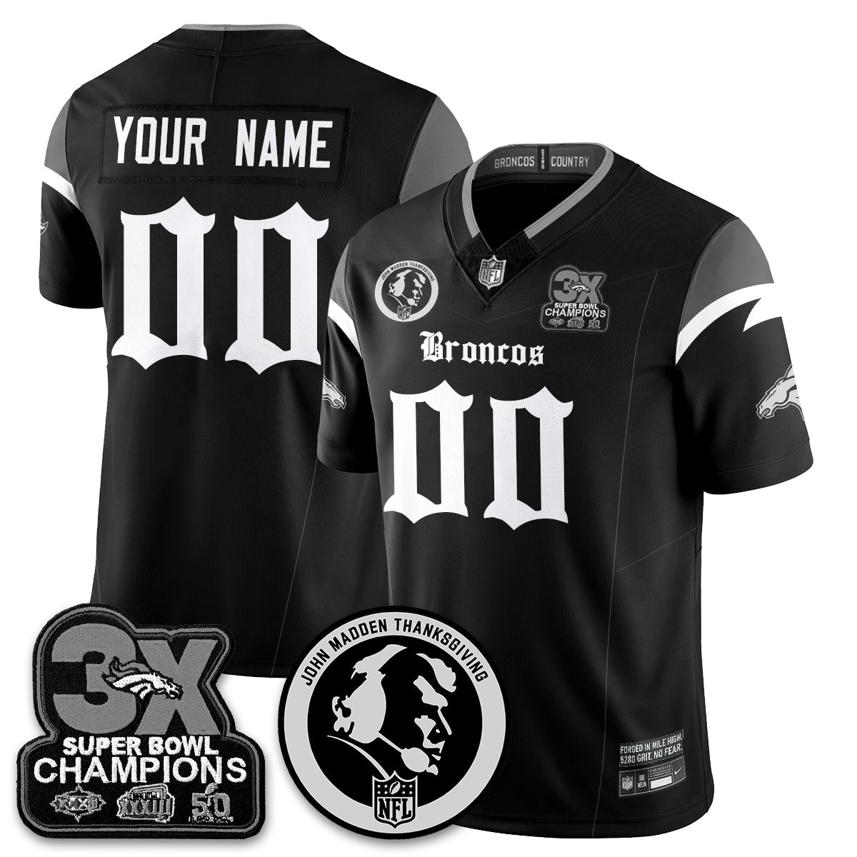 DEN Gothic 3x Champions Vapor Limited Jersey - John Madden Patch - All Stitched