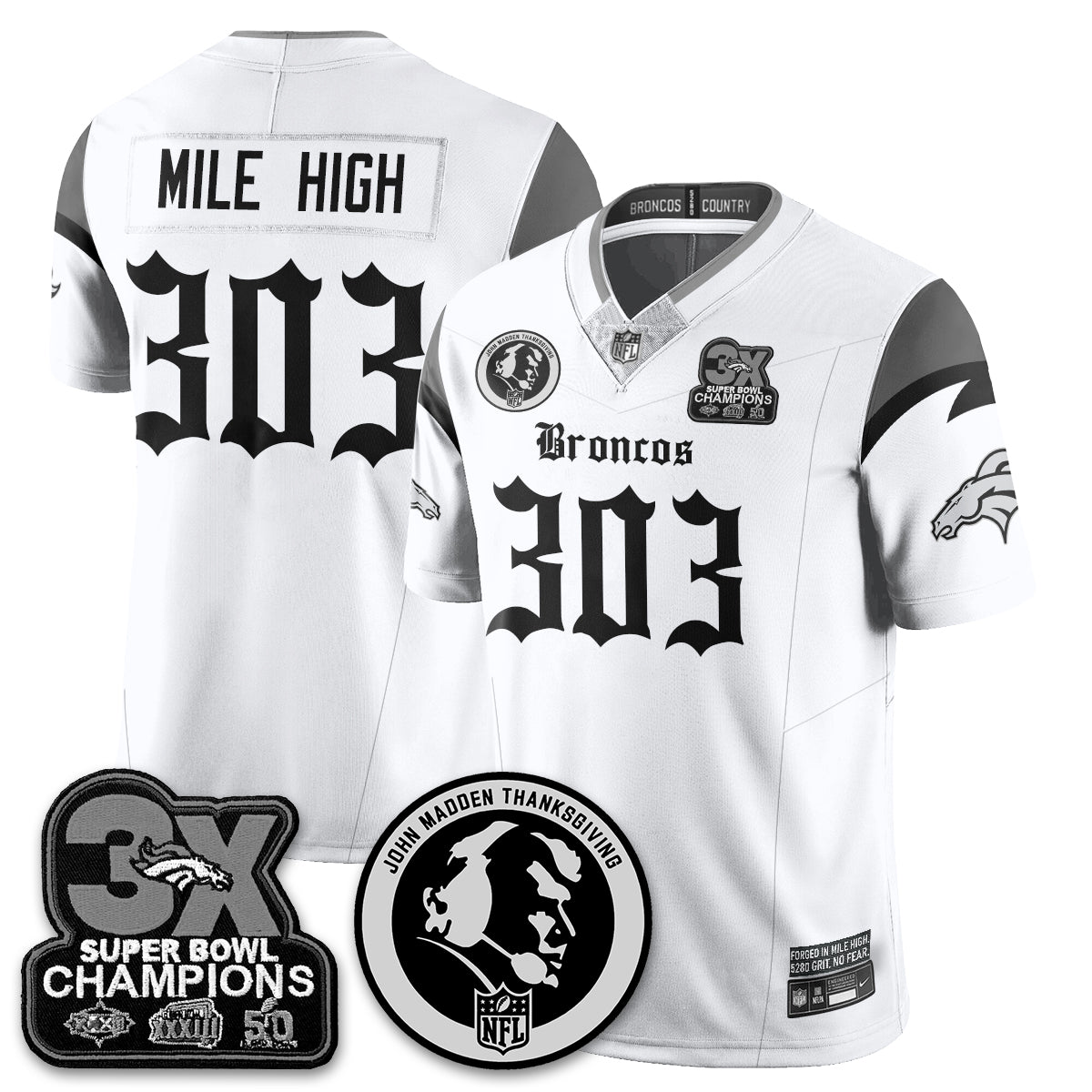 DEN Gothic 3x Champions Vapor Limited Jersey - John Madden Patch - All Stitched