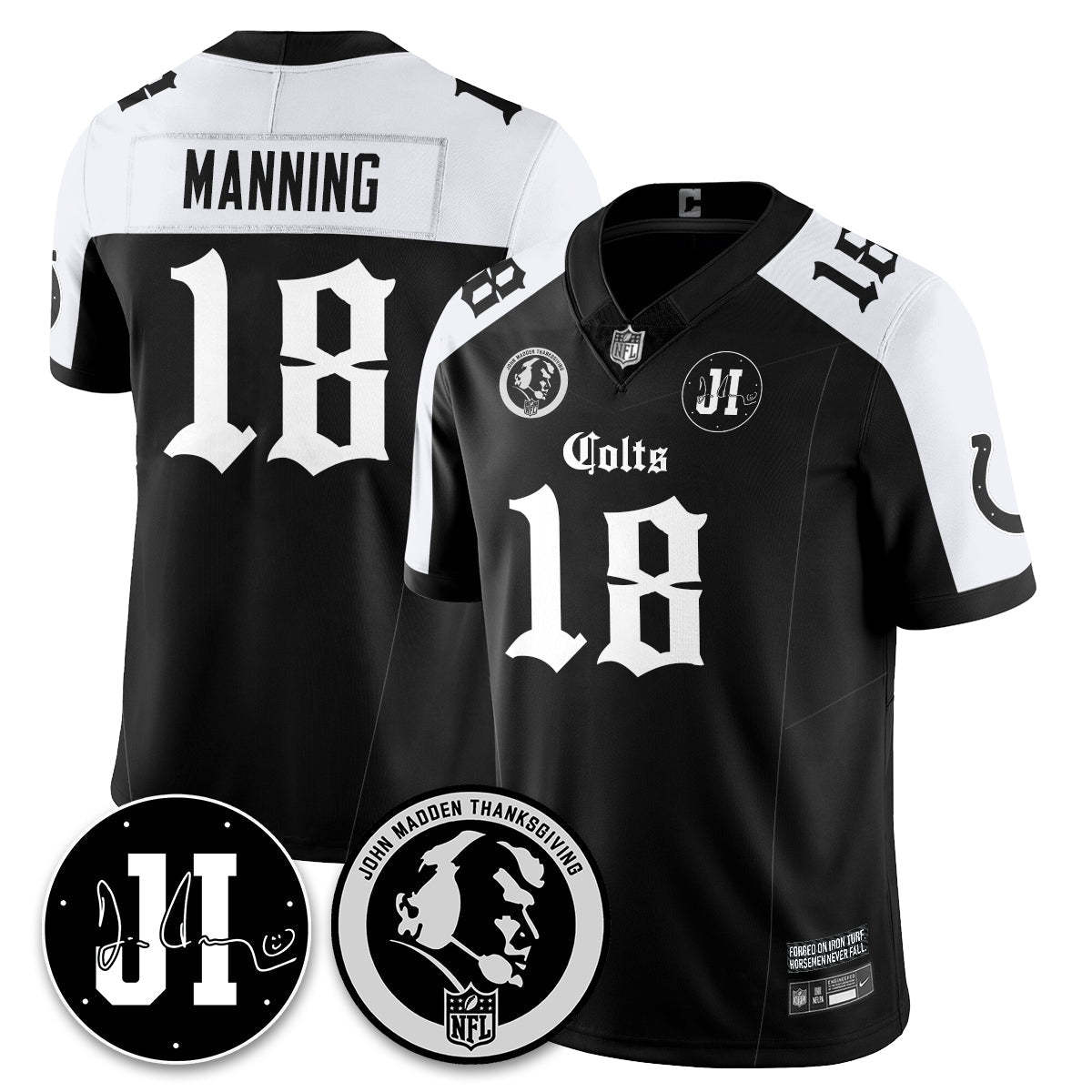 IND Gothic Vapor Limited Jersey - John Madden, Jim Irsay Patch - All Stitched