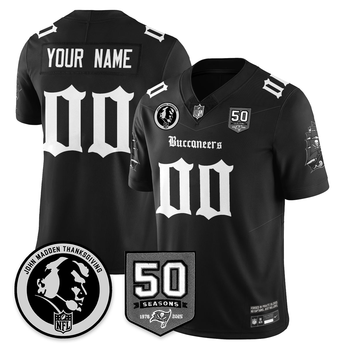 Custom TB Gothic Vapor Limited Jersey - John Madden Patch - All Stitched