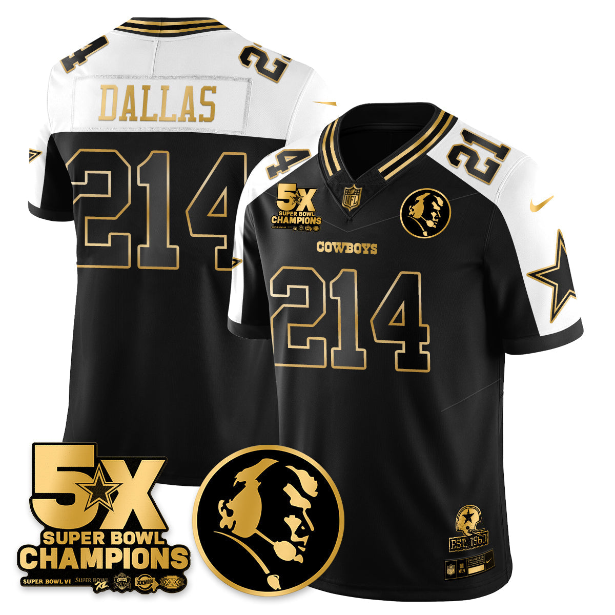 DAL 5-Time Champions Vapor Limited Gold Jersey - John Madden Patch - All Stitched