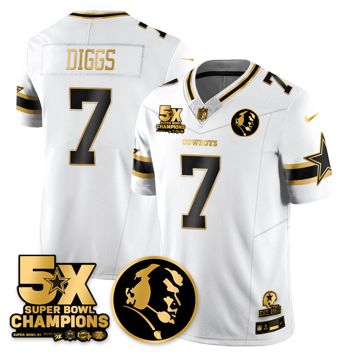 DAL 5-Time Champions Vapor Limited Gold Jersey - John Madden Patch - All Stitched