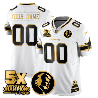 Custom DAL 5-Time Champions Vapor Limited Gold Jersey - John Madden Patch - All Stitched