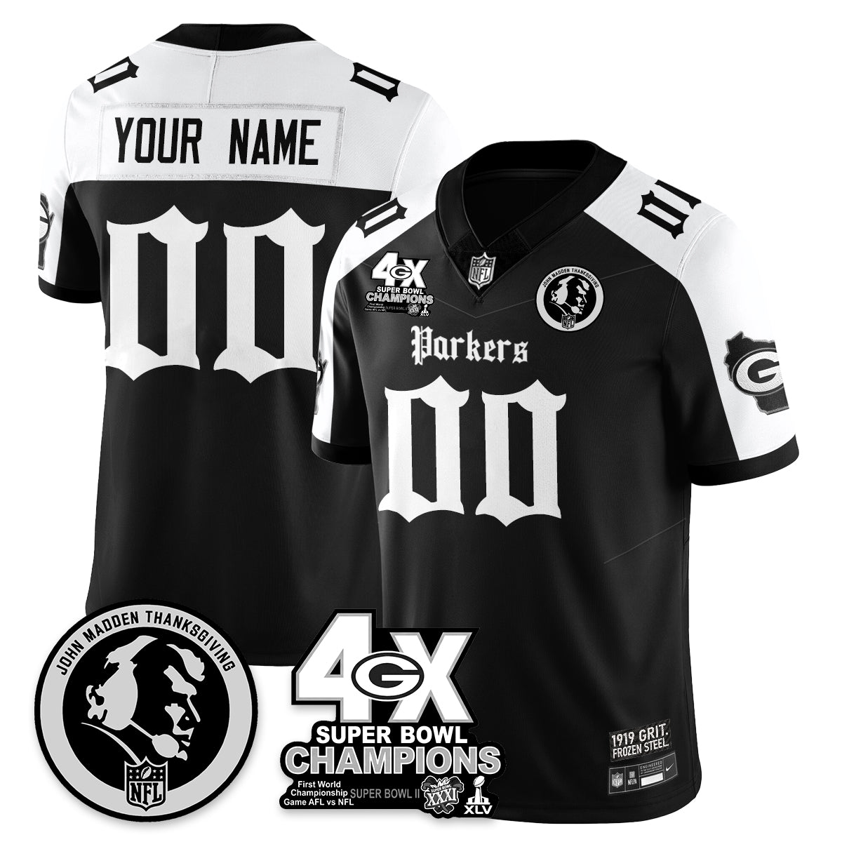 GB Gothic Vapor Limited Custom Jersey - John Madden Patch - All Stitched