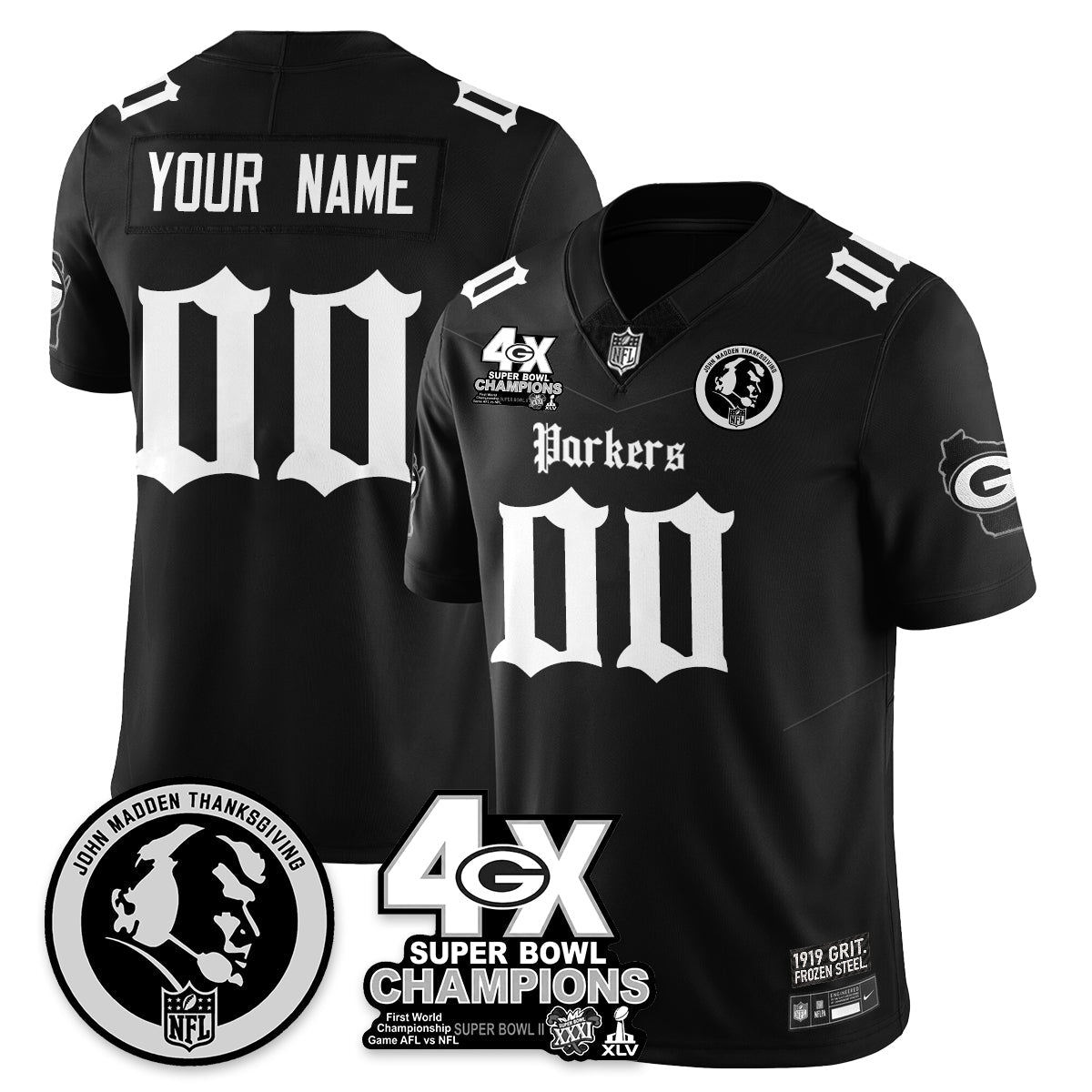 GB Gothic Vapor Limited Custom Jersey - John Madden Patch - All Stitched