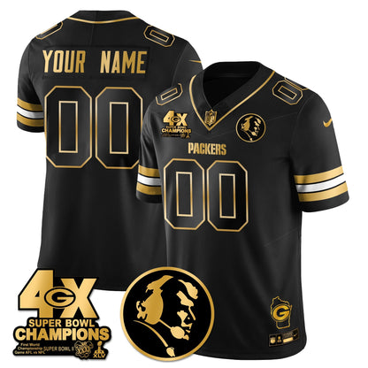 GB 4-Time Champions Vapor Limited Gold Custom Jersey - John Madden Patch - All Stitched