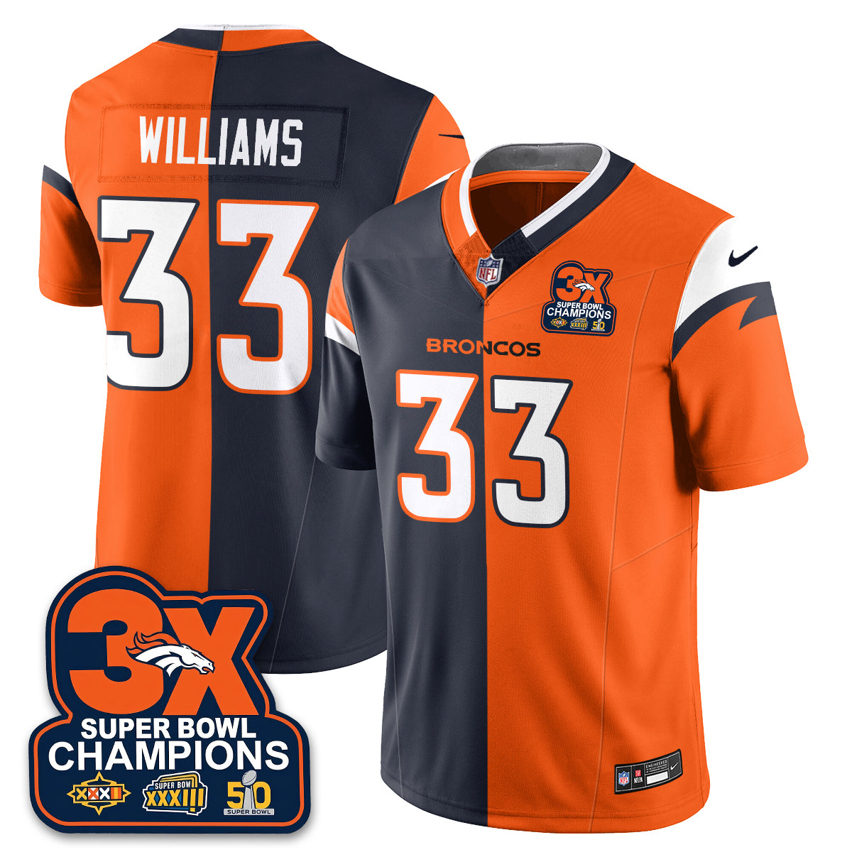DEN 3-Time Champions Patch Vapor Limited Split Jersey - All Stitched