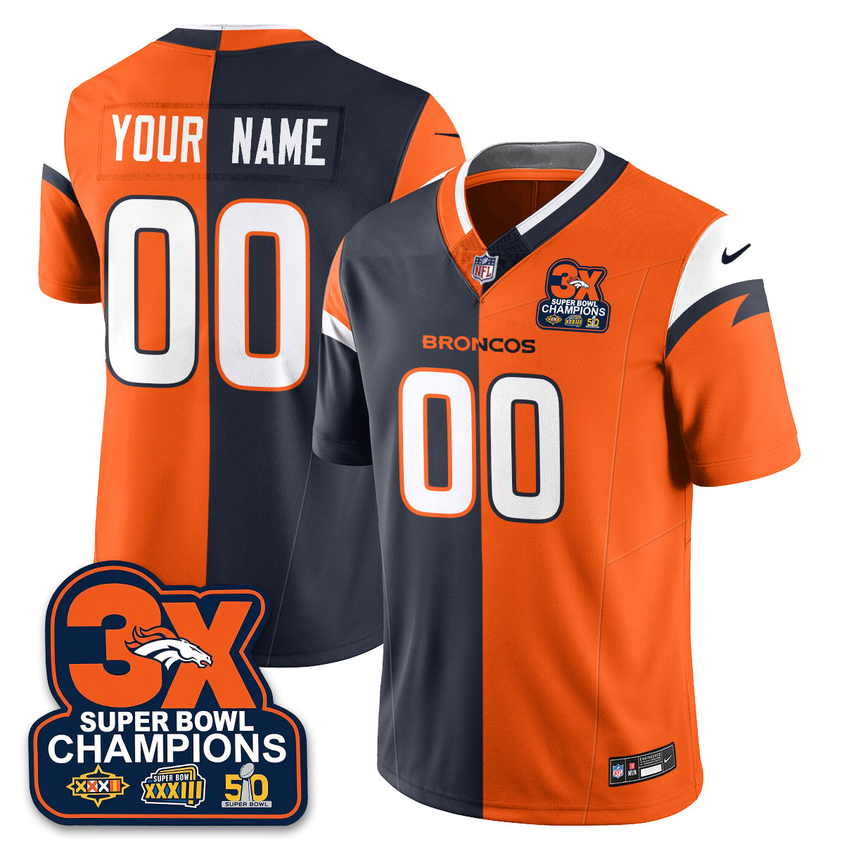 DEN 3-Time Champions Patch Vapor Limited Split Jersey - All Stitched