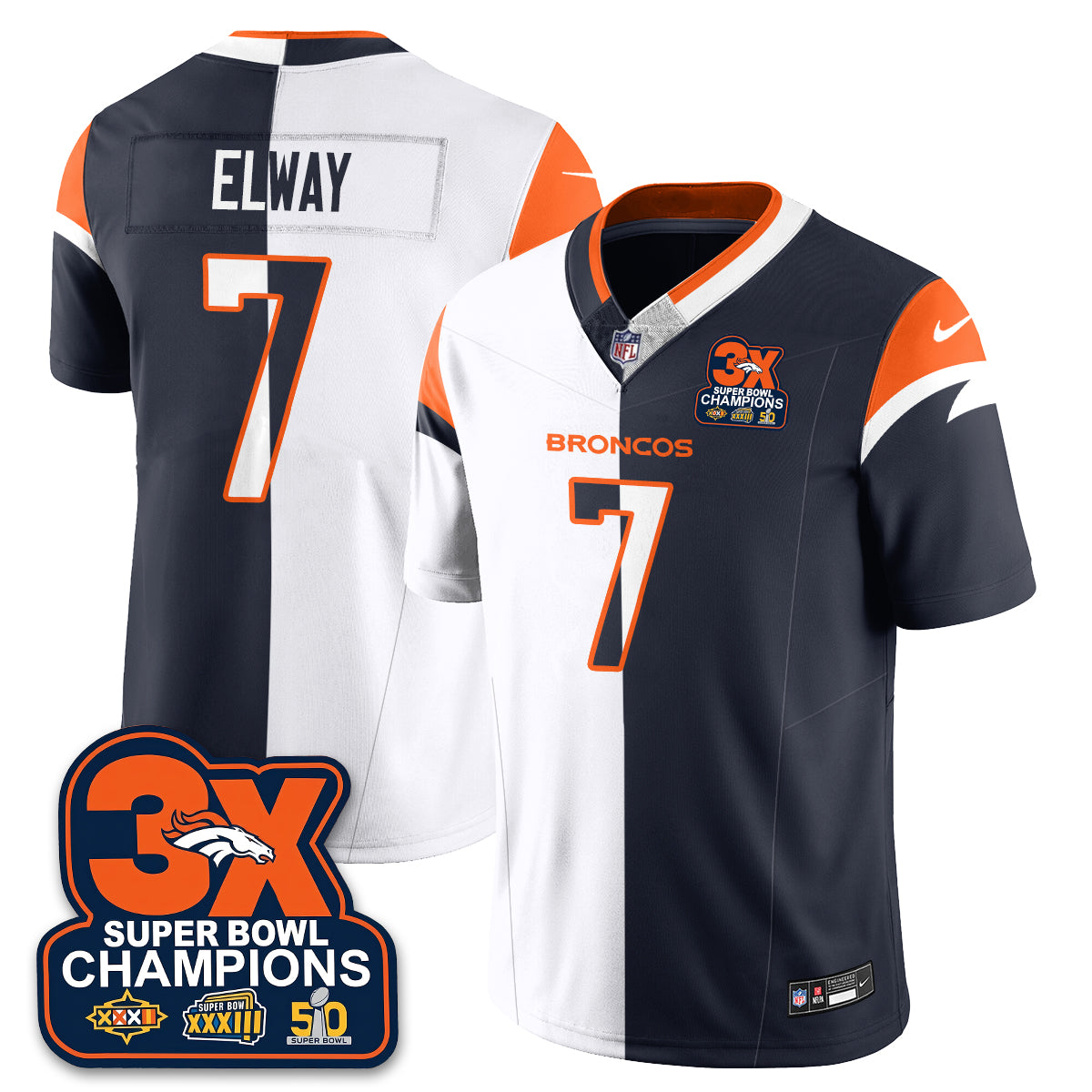 DEN 3-Time Champions Patch Vapor Limited Split Jersey - All Stitched