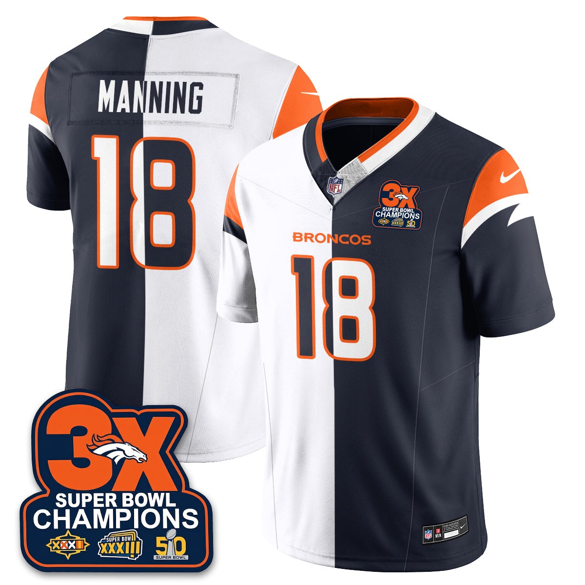 DEN 3-Time Champions Patch Vapor Limited Split Jersey - All Stitched