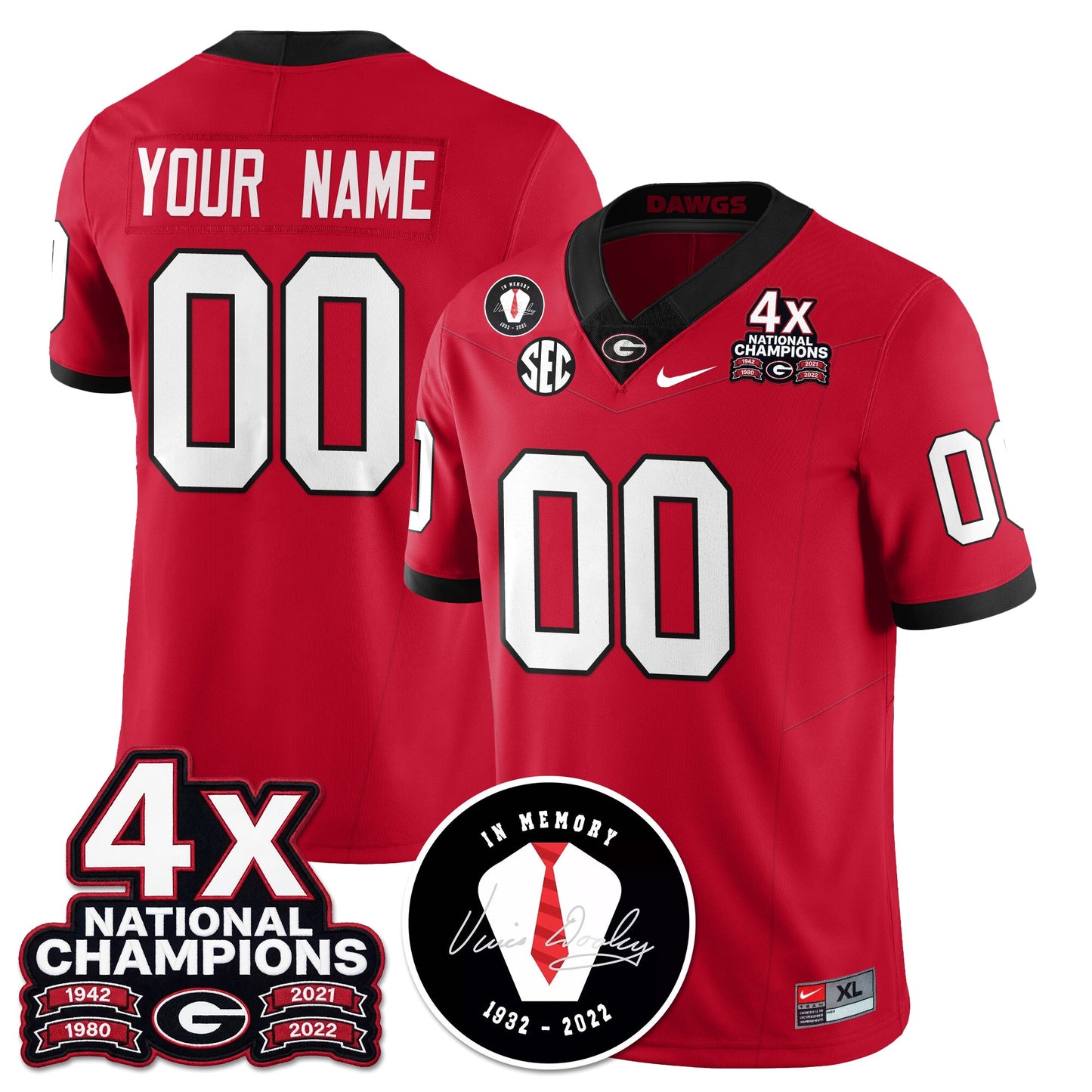 Custom UGA 4x-Time National Champions Vapor Limited Jersey - All Stitched
