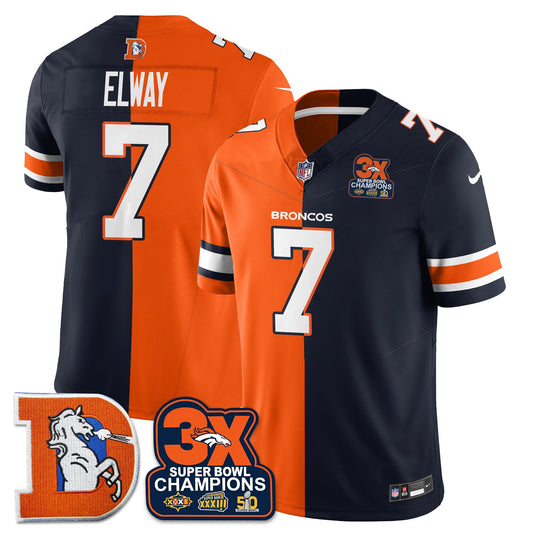 DEN 3-Time Champions Patch Throwback Vapor Limited Split Jersey - All Stitched