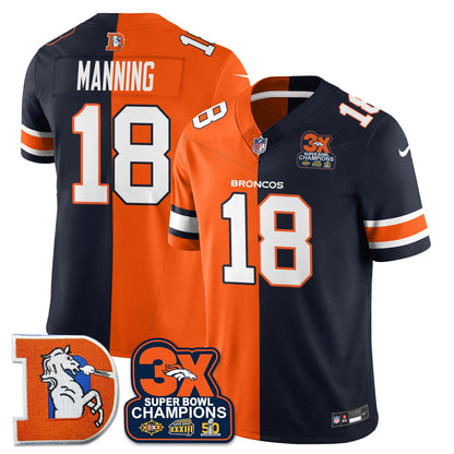 DEN 3-Time Champions Patch Throwback Vapor Limited Split Jersey - All Stitched
