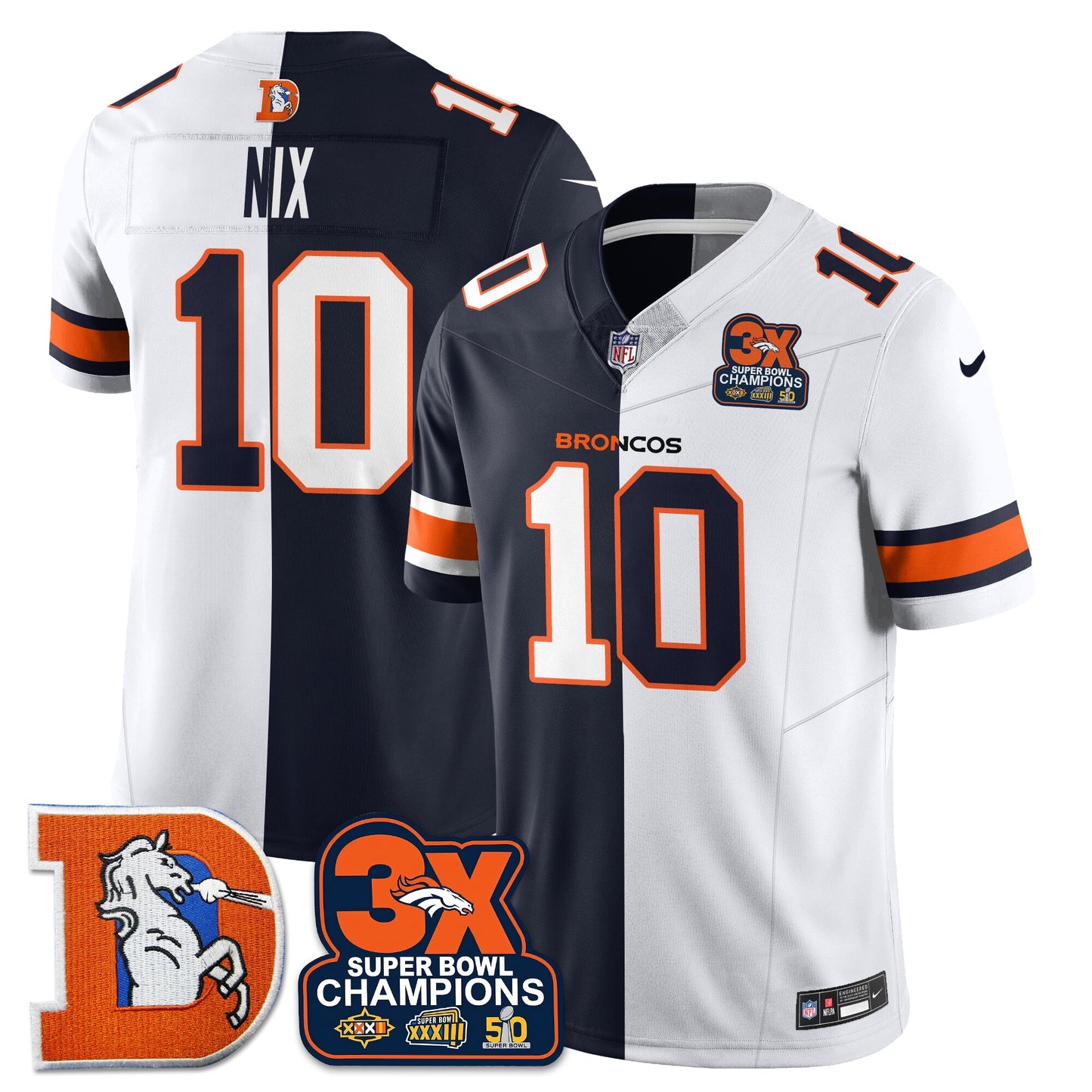 DEN 3-Time Champions Patch Throwback Vapor Limited Split Jersey - All Stitched