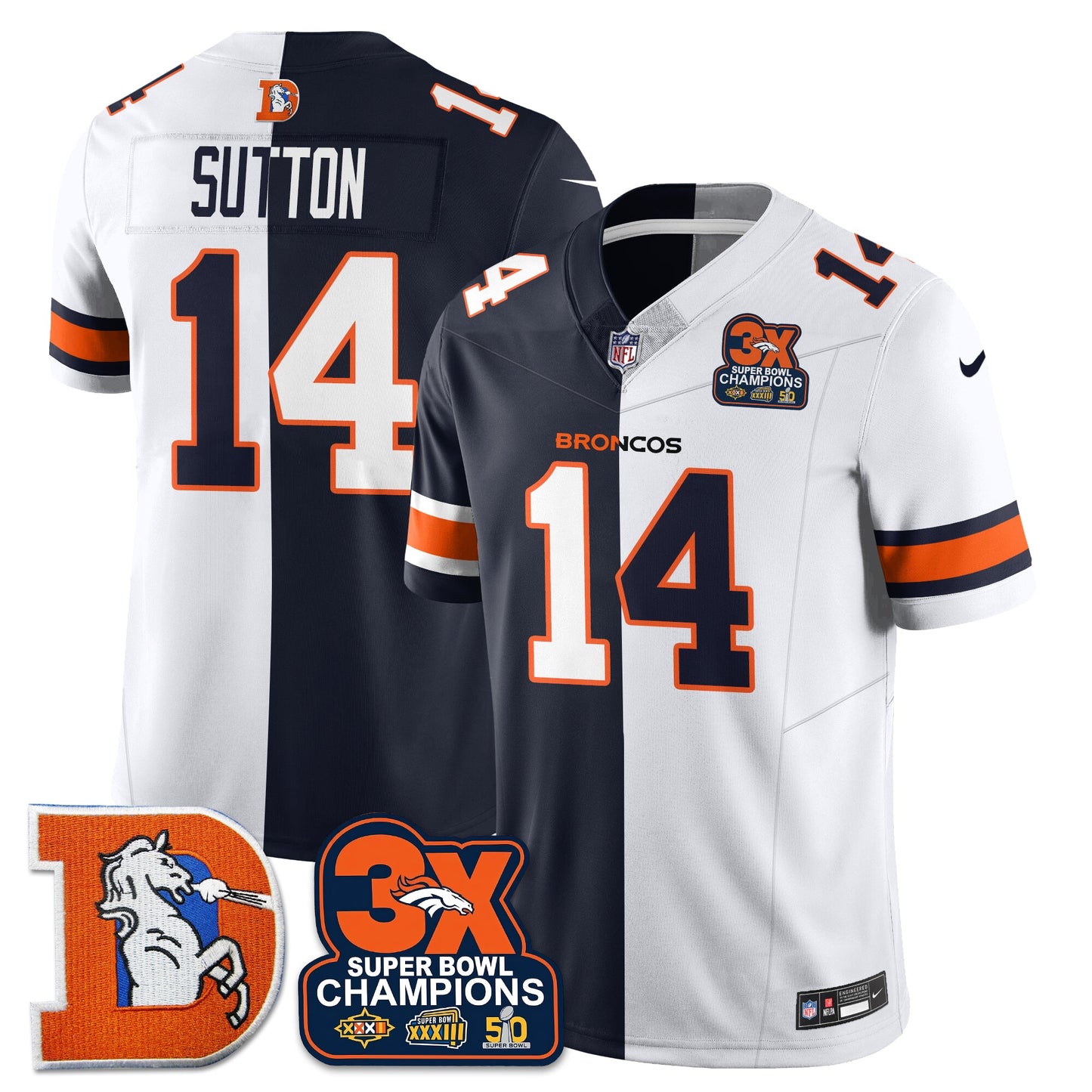 DEN 3-Time Champions Patch Throwback Vapor Limited Split Jersey - All Stitched