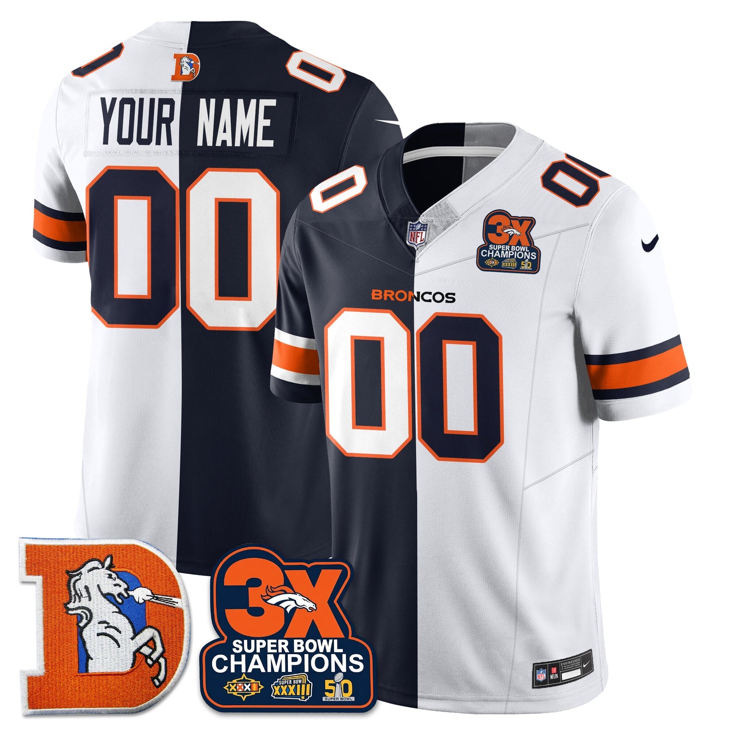 DEN 3-Time Champions Patch Throwback Vapor Limited Split Jersey - All Stitched