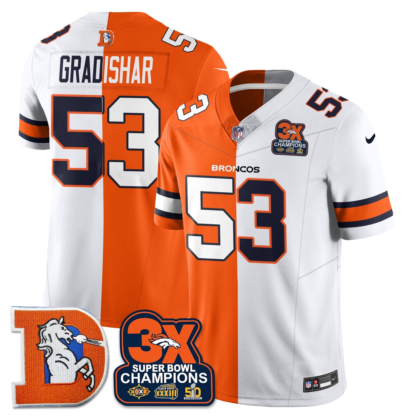 DEN 3-Time Champions Patch Throwback Vapor Limited Split Jersey - All Stitched