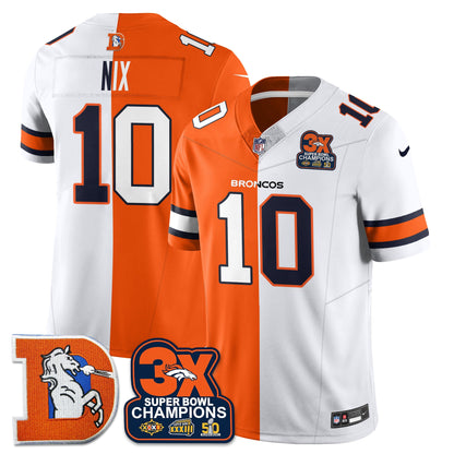 DEN 3-Time Champions Patch Throwback Vapor Limited Split Jersey - All Stitched