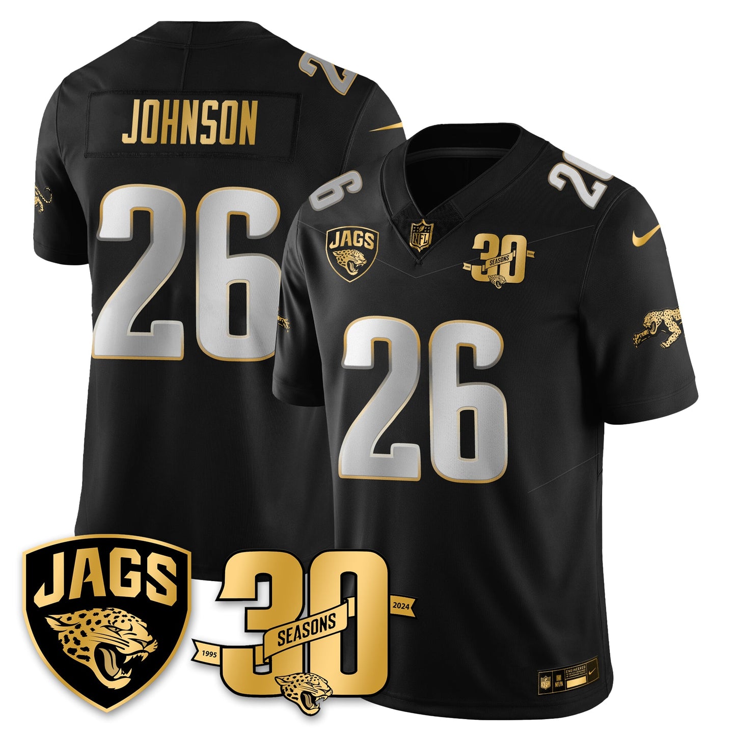DET 30th Season Patch Throwback Gold Vapor Limited Jersey - All Stitched