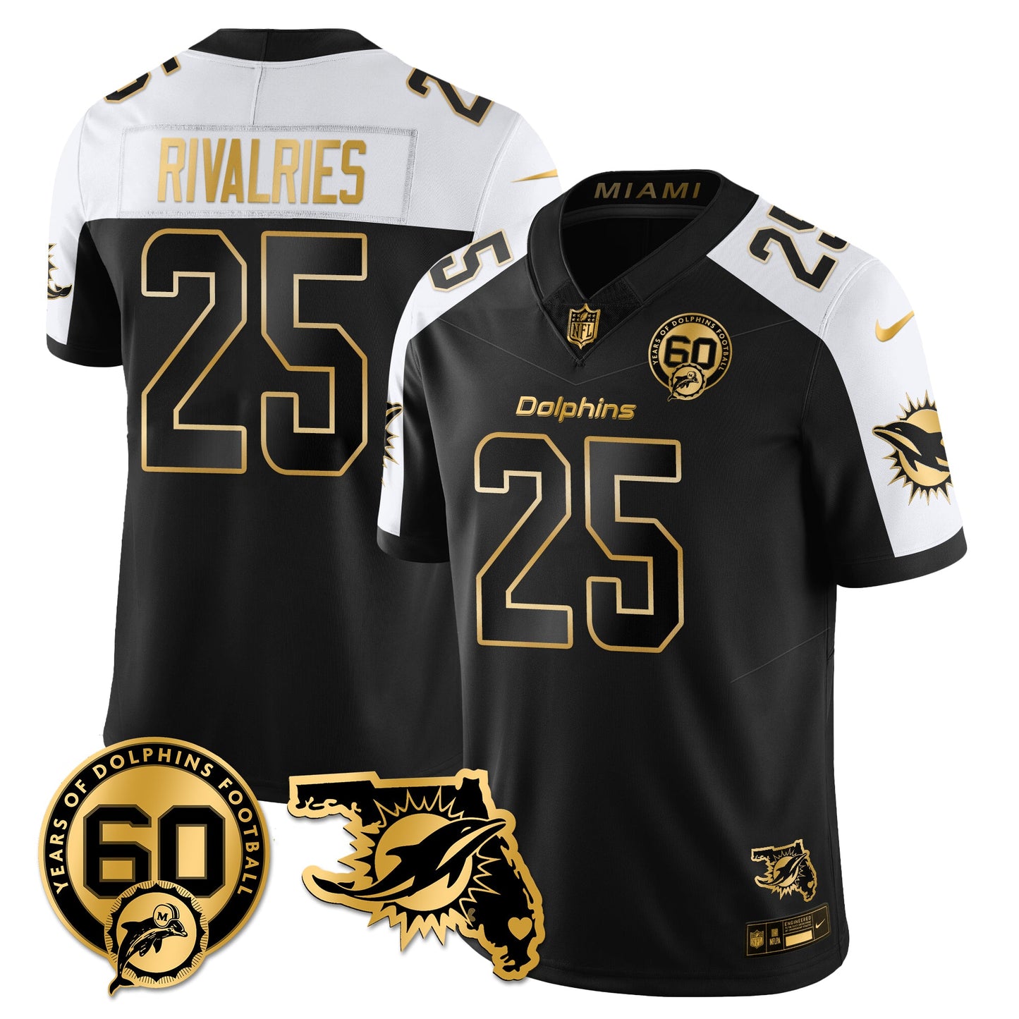 MIA 60th Season Vapor Limited Gold Jersey - All Stitched