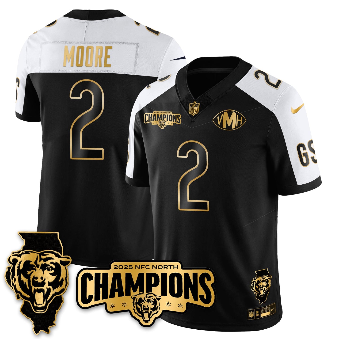 CHI NFC North Division Champions Vapor Limited Gold Jersey - All Stitched