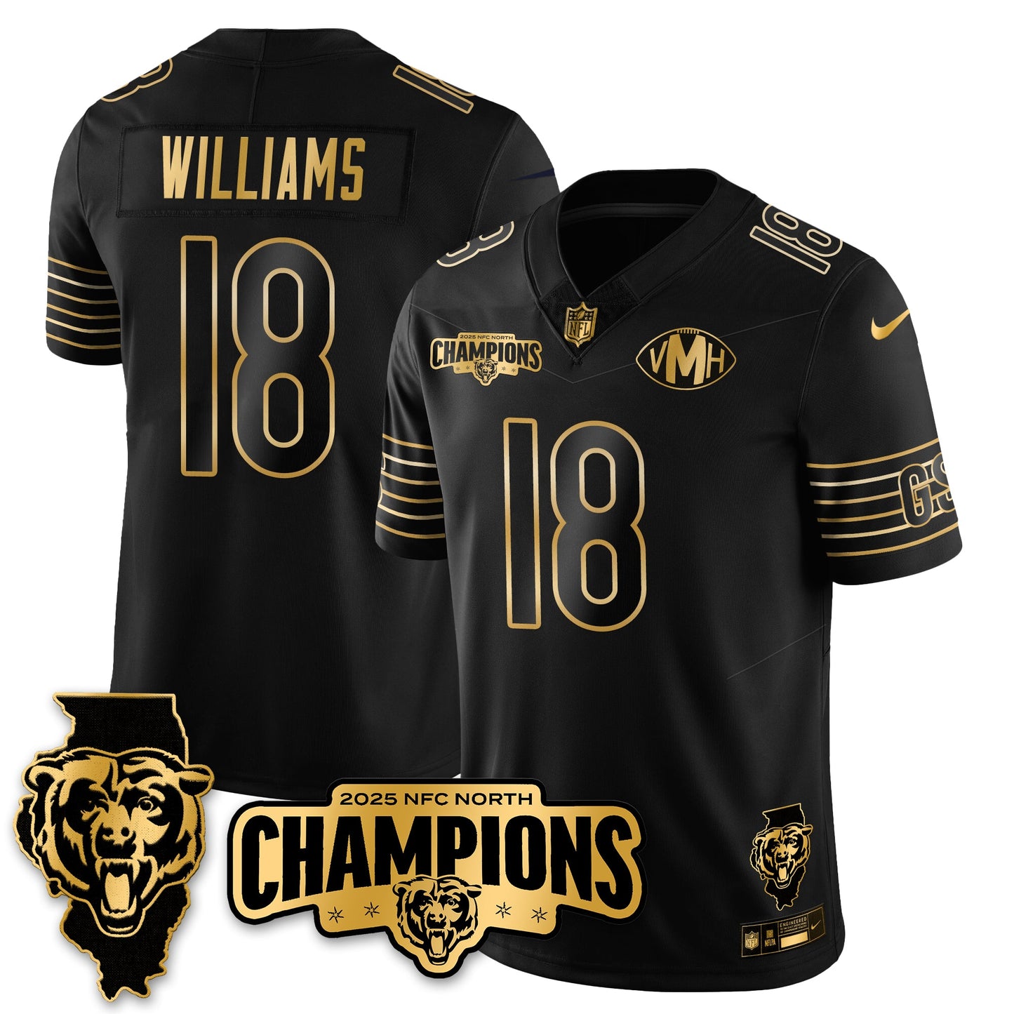 CHI NFC North Division Champions Vapor Limited Gold Jersey - All Stitched