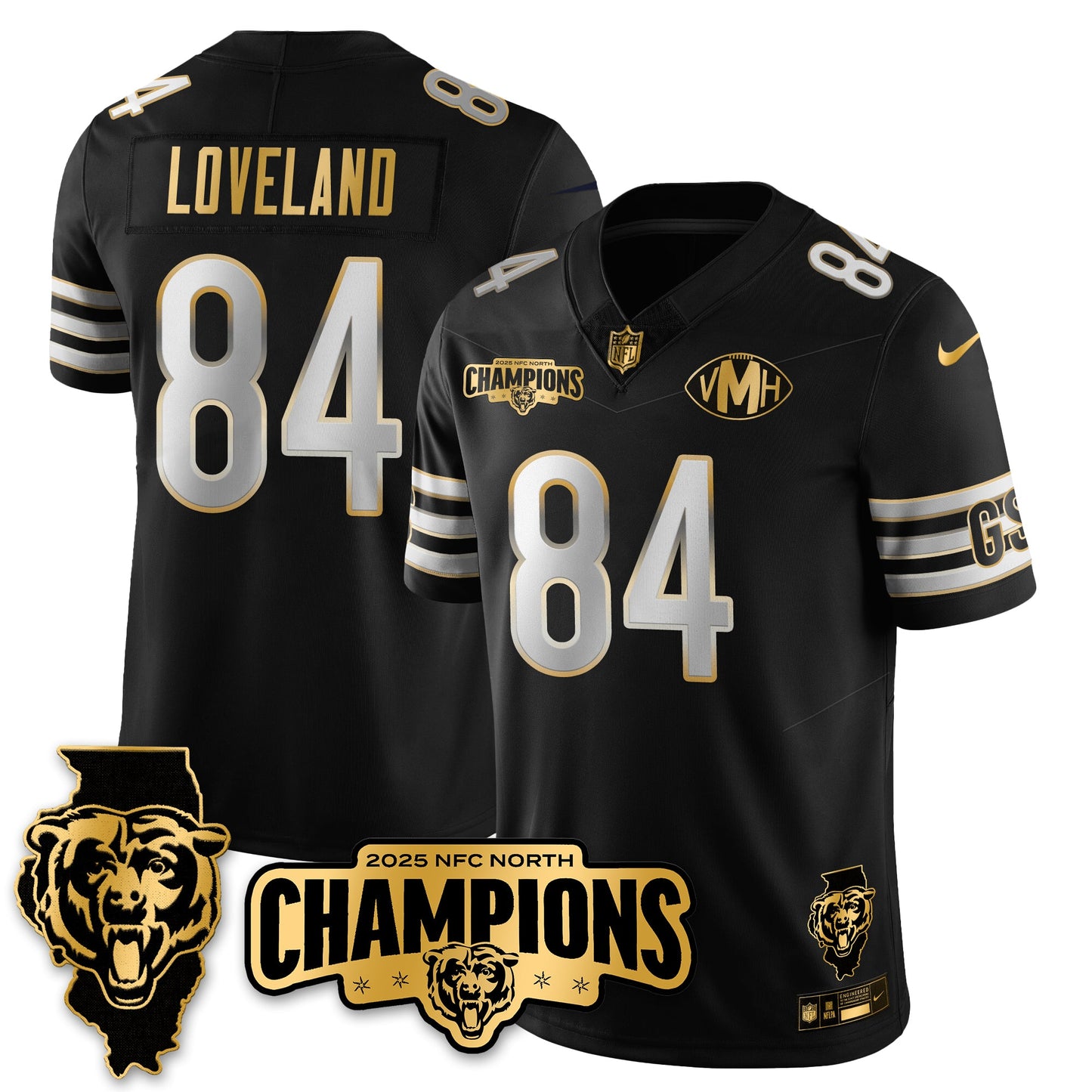 CHI NFC North Division Champions Vapor Limited Gold Jersey - All Stitched