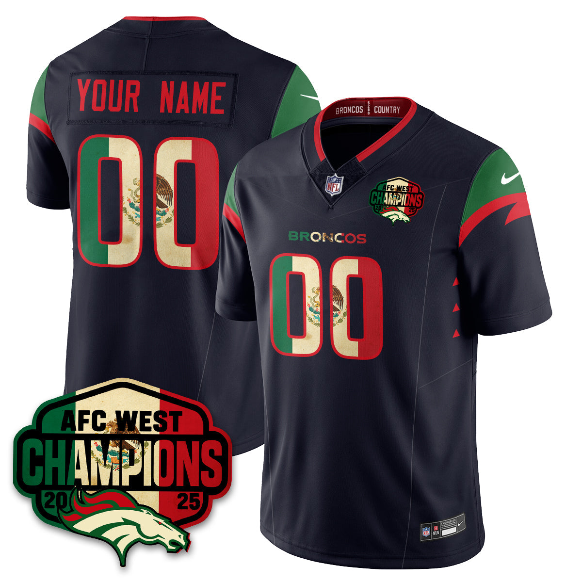 Custom DEN Mexico AFC West Division Champions Vapor Limited Jersey - All Stitched