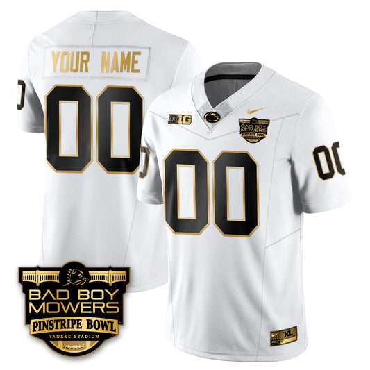 PSU Football Pinstripe Bowl Gold Custom Jersey - All Stitched
