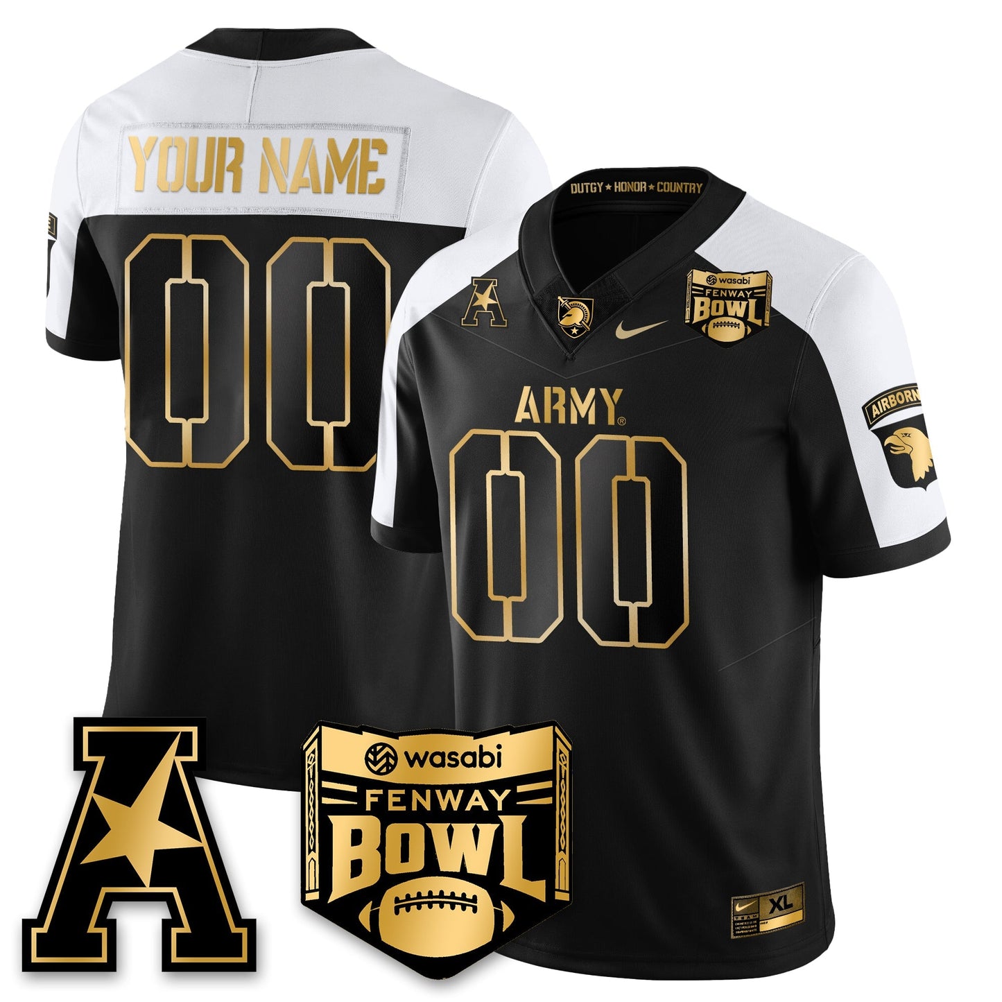 Custom Army Black Knights Football 2025 Fenway Bowl Gold Jersey - All Stitched