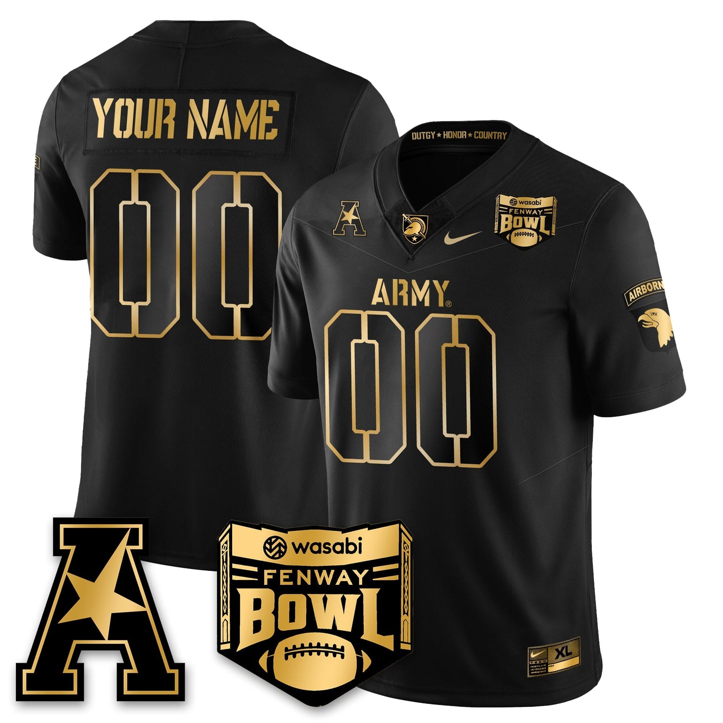 Custom Army Black Knights Football 2025 Fenway Bowl Gold Jersey - All Stitched