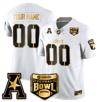 Custom Army Black Knights Football 2025 Fenway Bowl Gold Jersey - All Stitched