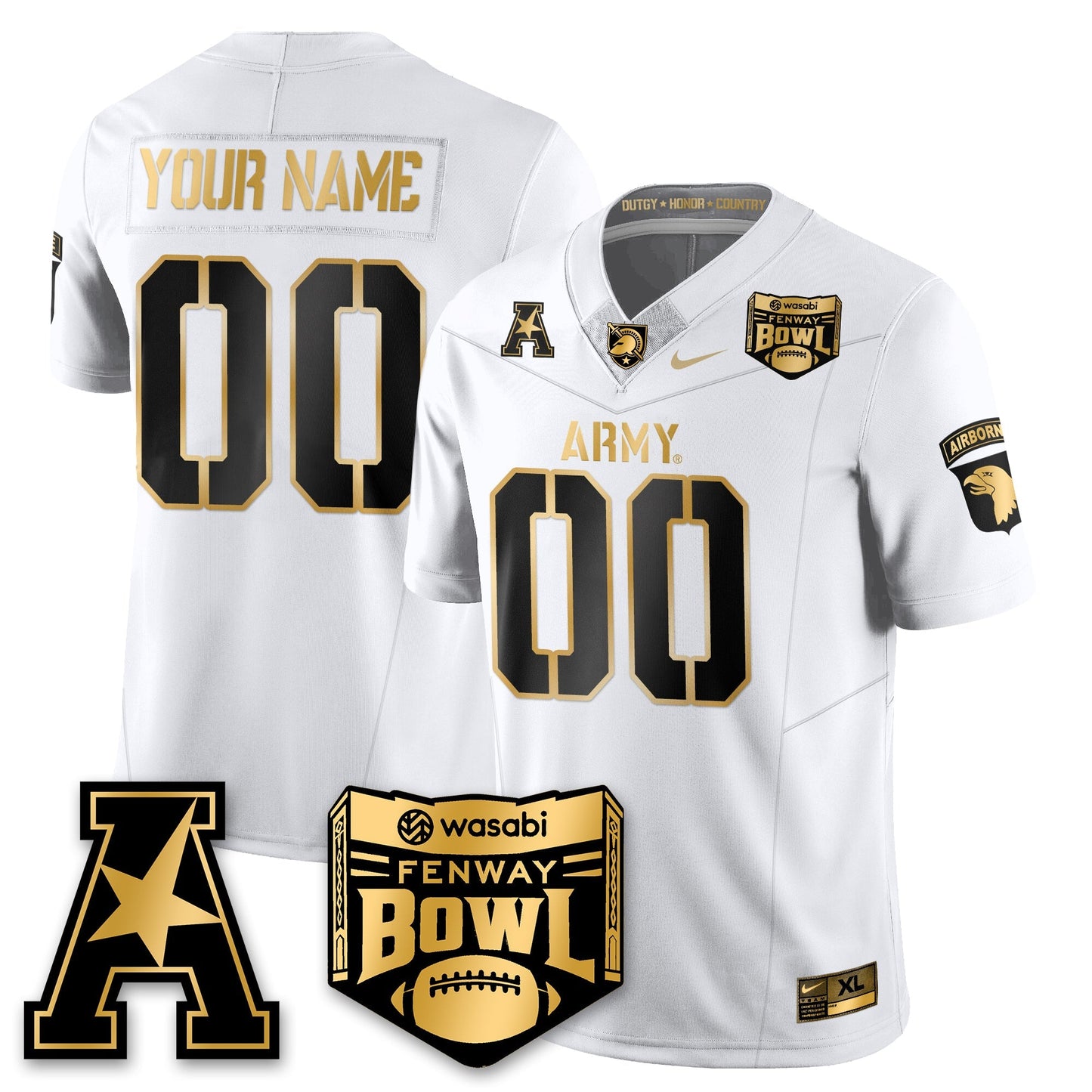 Custom Army Black Knights Football 2025 Fenway Bowl Gold Jersey - All Stitched