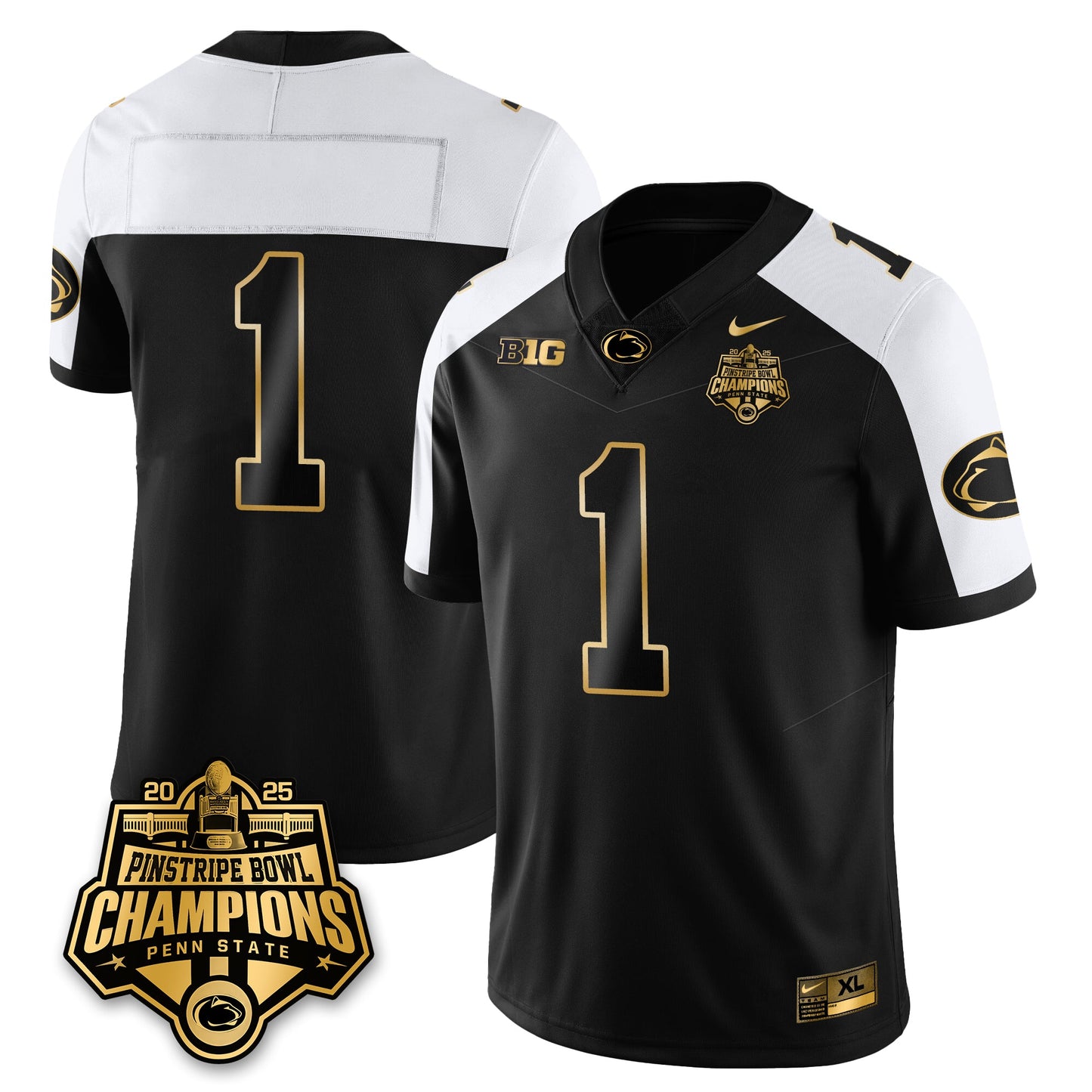 PSU Football 2025 Pinstripe Bowl Champions Gold Jersey - All Stitched