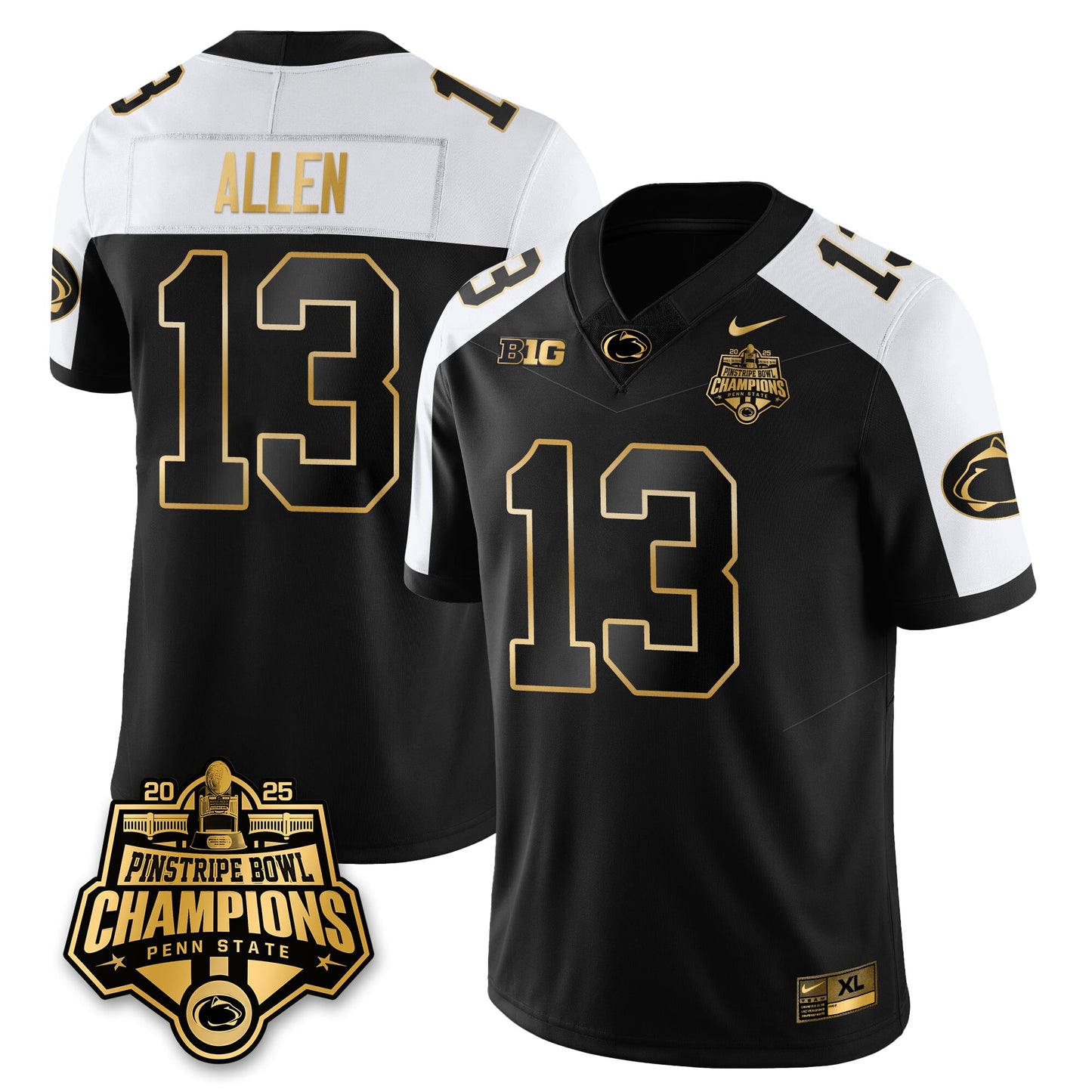 PSU Football 2025 Pinstripe Bowl Champions Gold Jersey - All Stitched