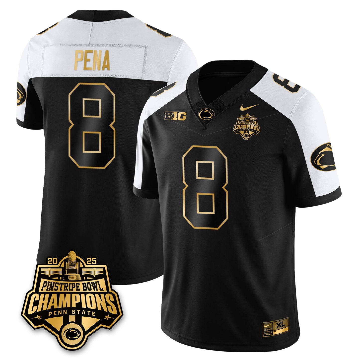 PSU Football 2025 Pinstripe Bowl Champions Gold Jersey - All Stitched