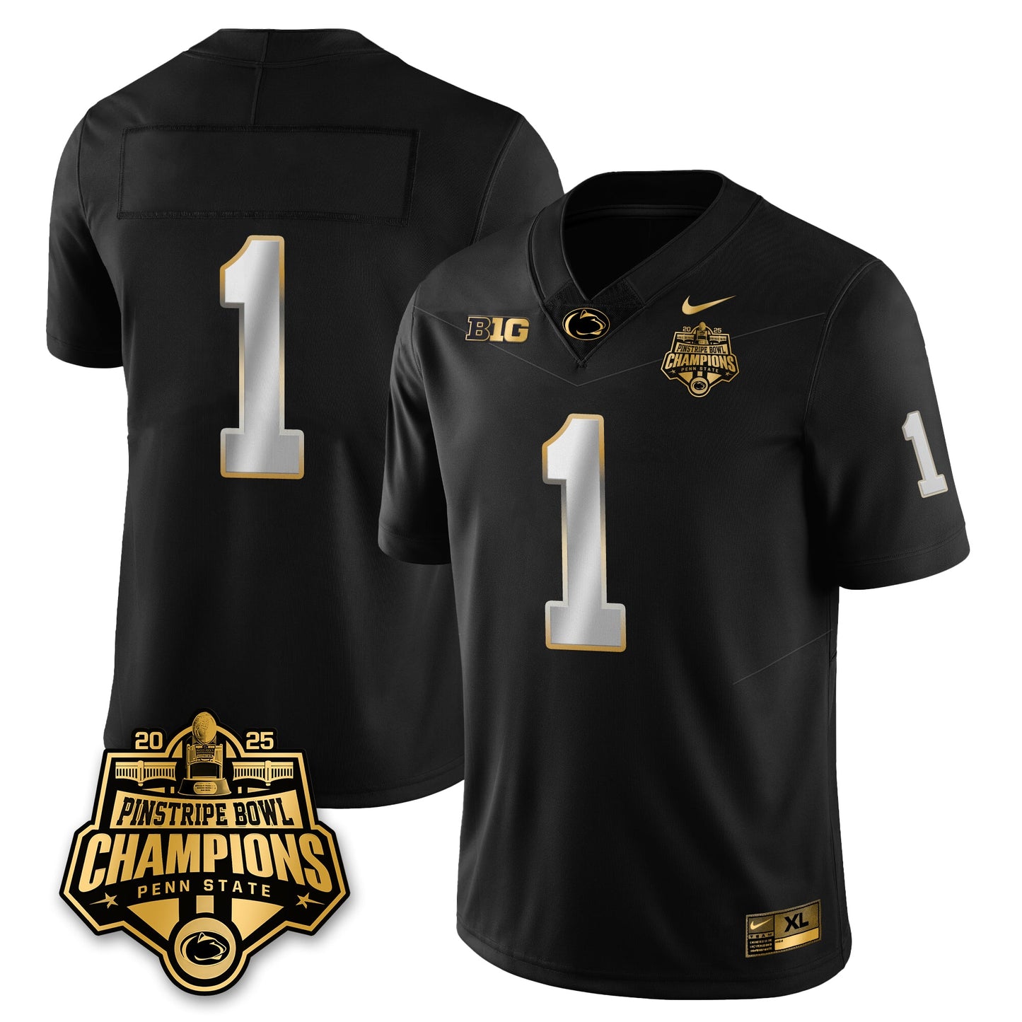 PSU Football 2025 Pinstripe Bowl Champions Gold Jersey - All Stitched