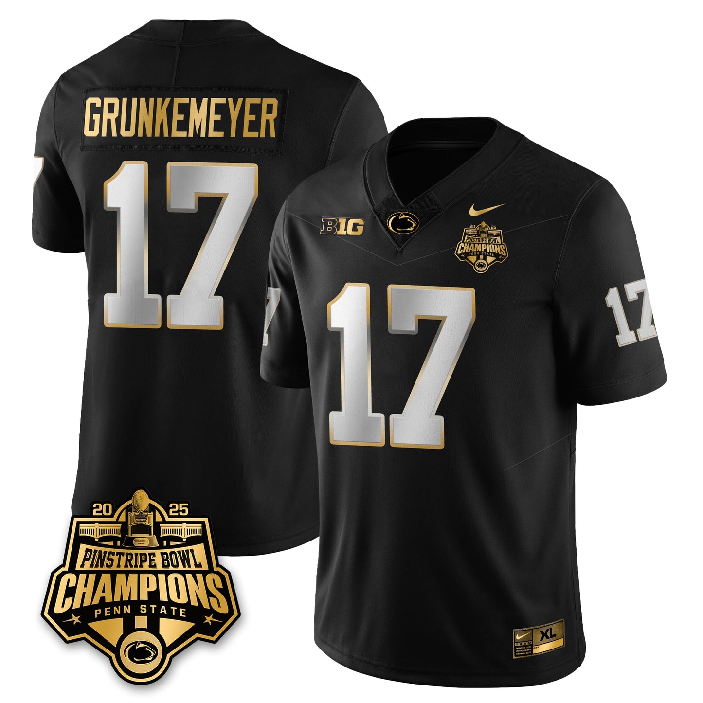 PSU Football 2025 Pinstripe Bowl Champions Gold Jersey - All Stitched