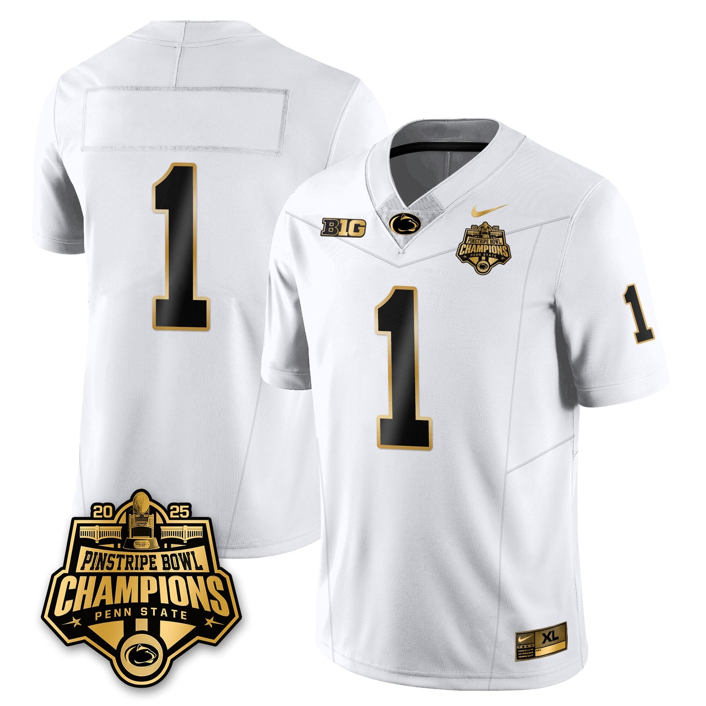 PSU Football 2025 Pinstripe Bowl Champions Gold Jersey - All Stitched