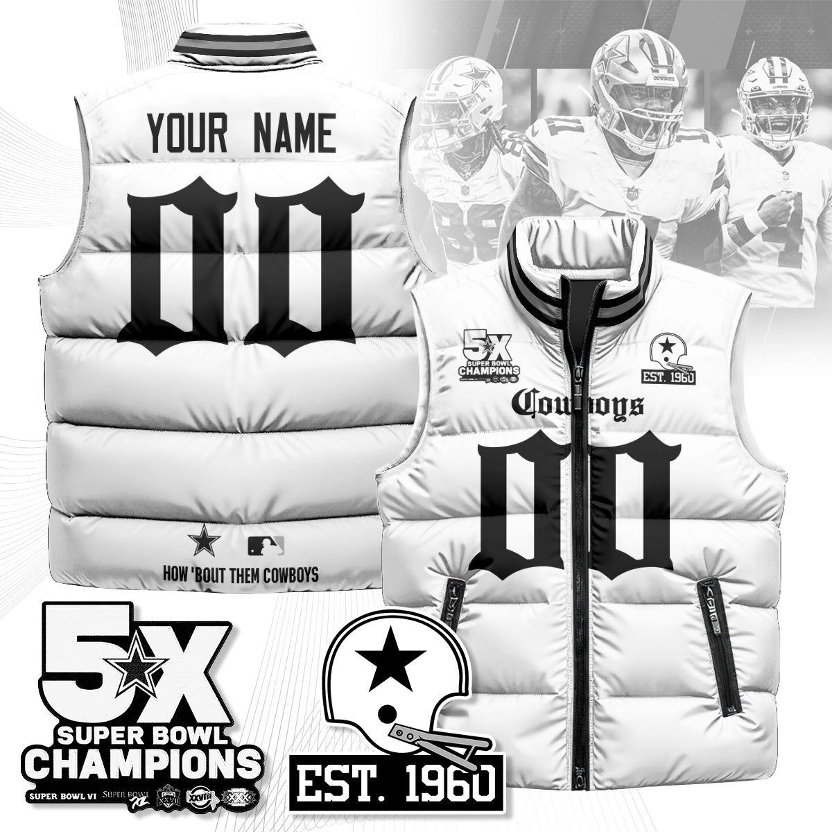Custom DAL Gothic 5-Time Champions Unisex Puffer Vest